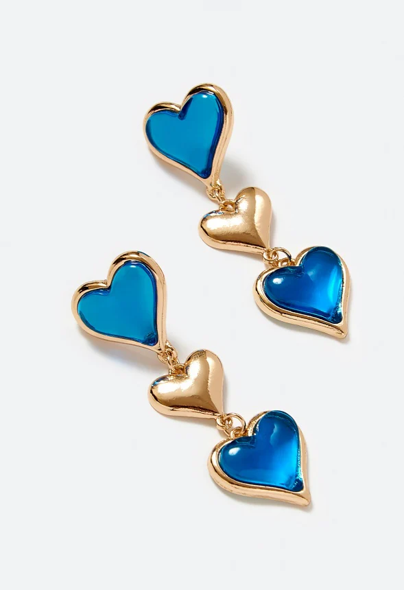 Neve Blue Resin Hearts Drop Earrings