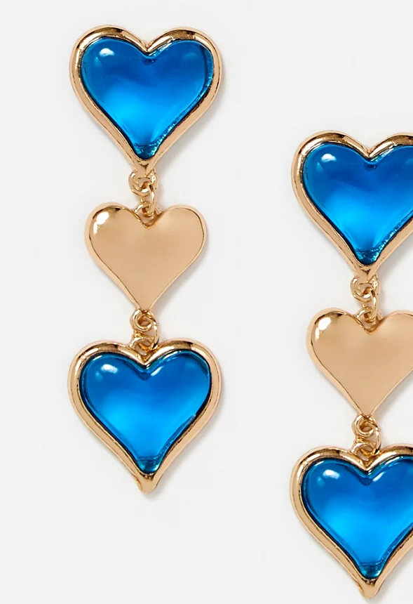 Neve Blue Resin Hearts Drop Earrings - Image 3
