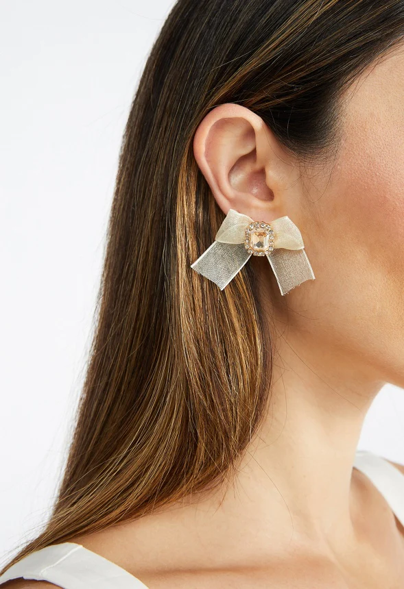 Nia Glass Stones and Bow Studs Earrings