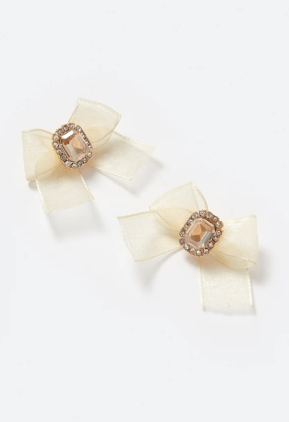 Nia Glass Stones and Bow Studs Earrings - Image 2