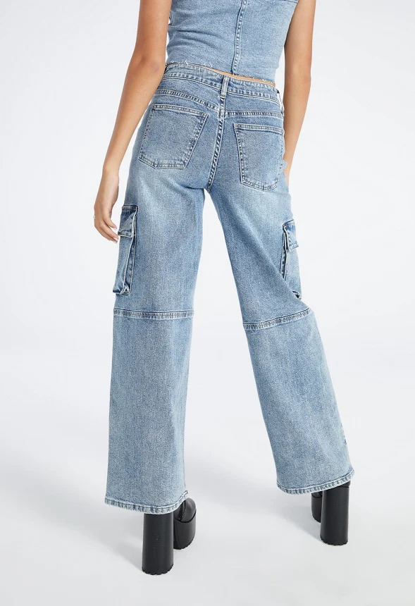 Nicky Mid Rise Straight Cargo Denim Jeans - Image 2