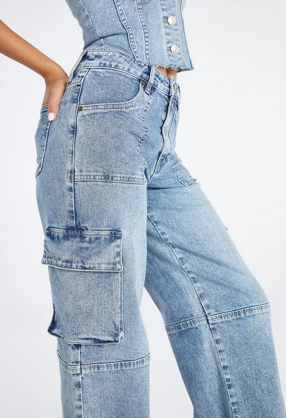 Nicky Mid Rise Straight Cargo Denim Jeans - Image 3