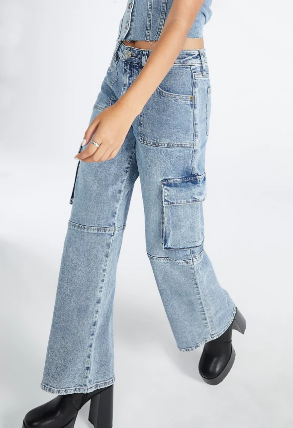 Nicky Mid Rise Straight Cargo Denim Jeans - Image 4