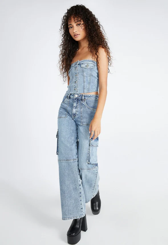 Nicky Mid Rise Straight Cargo Denim Jeans - Image 5