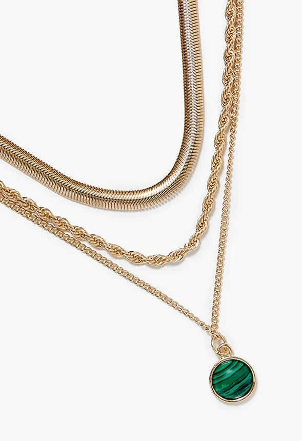 Nola Malachite Semi Precious Layered Necklace - Image 3