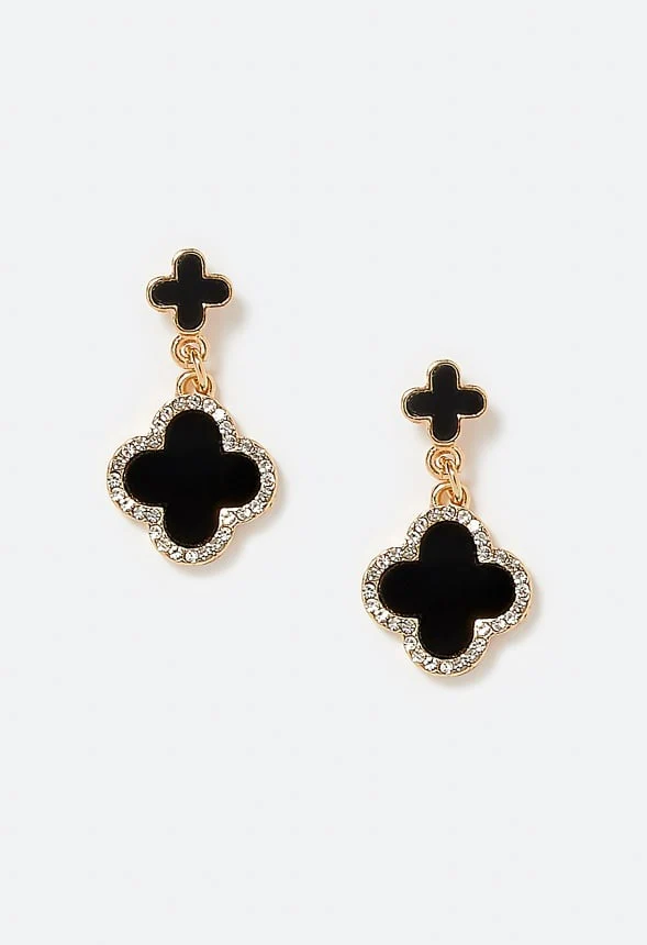 Nora Double Enamel Clover And Pave Drop Earrings - Image 2