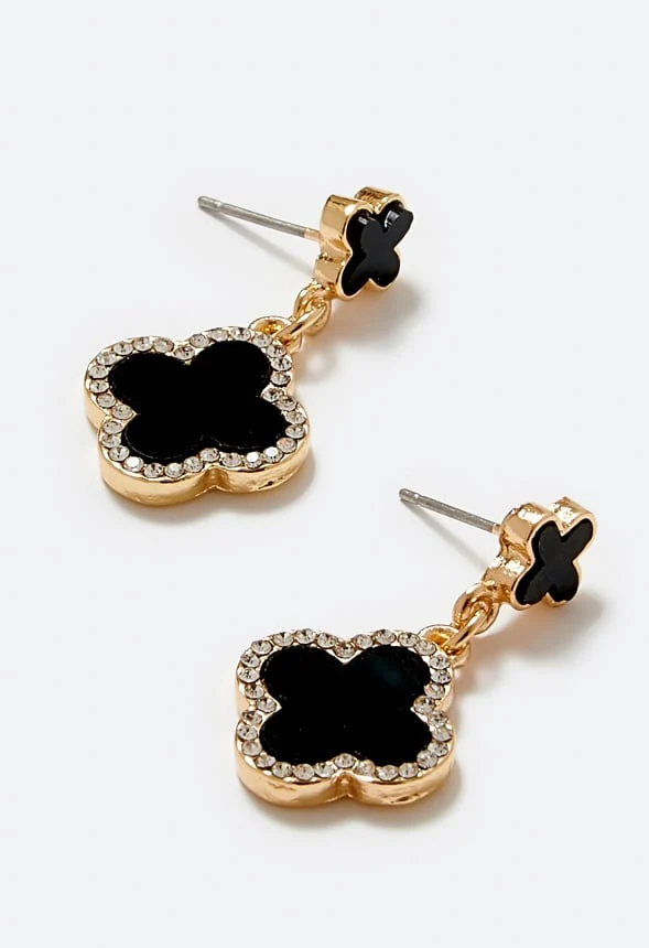 Nora Double Enamel Clover And Pave Drop Earrings - Image 3