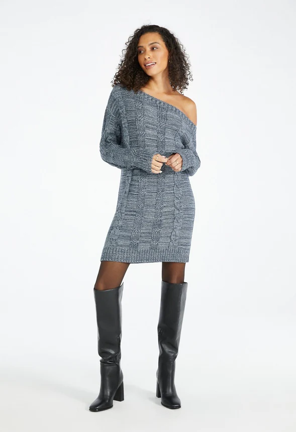 Off Shoulder Cable Sweater Dress - Image 2