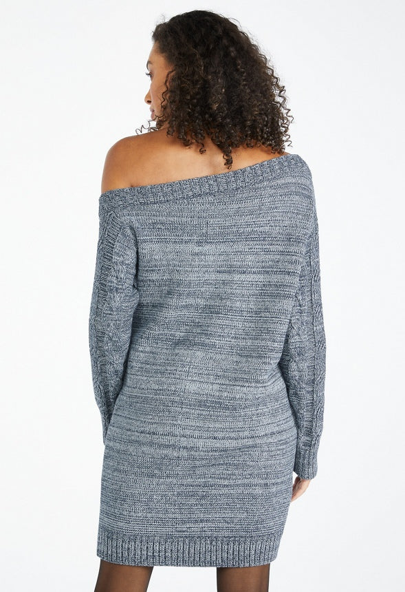 Off Shoulder Cable Sweater Dress - Image 3