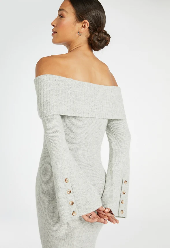 Off Shoulder Cozy Sweater Dress - Image 3