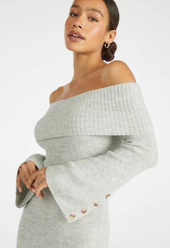 Off Shoulder Cozy Sweater Dress - Image 4