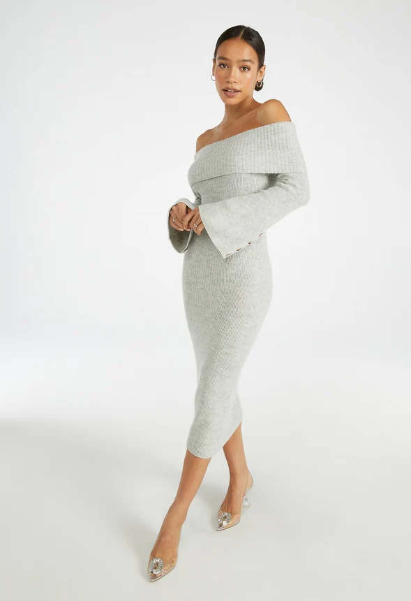 Off Shoulder Cozy Sweater Dress - Image 5