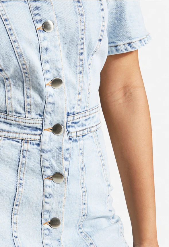 Off Shoulder Denim Mini Dress - Image 3