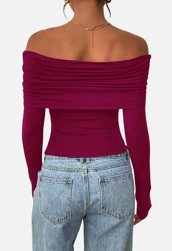 Off Shoulder Fitted Blouse Top - Image 2