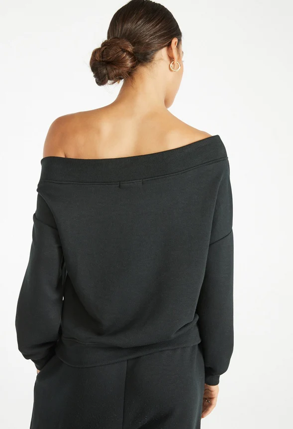Off Shoulder Fleece Sweatshirt - Image 2