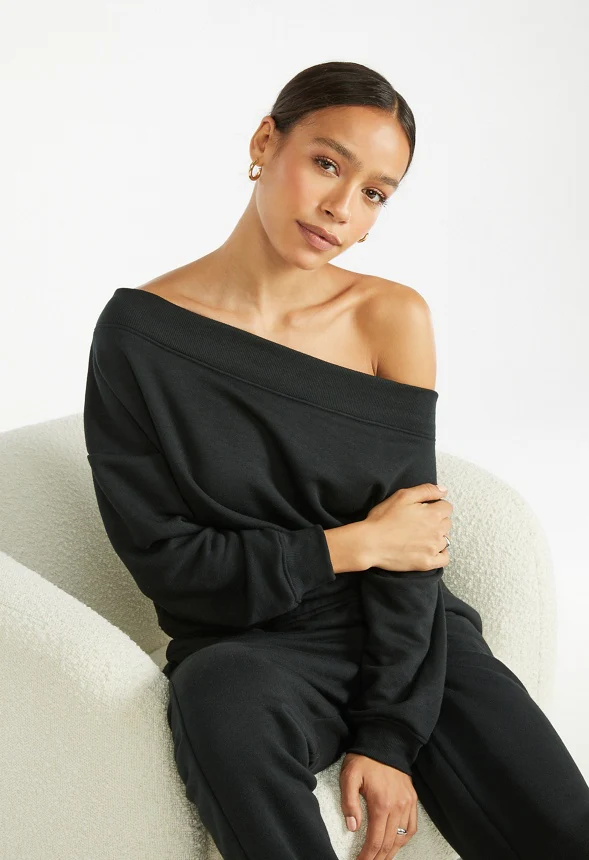 Off Shoulder Fleece Sweatshirt - Image 3