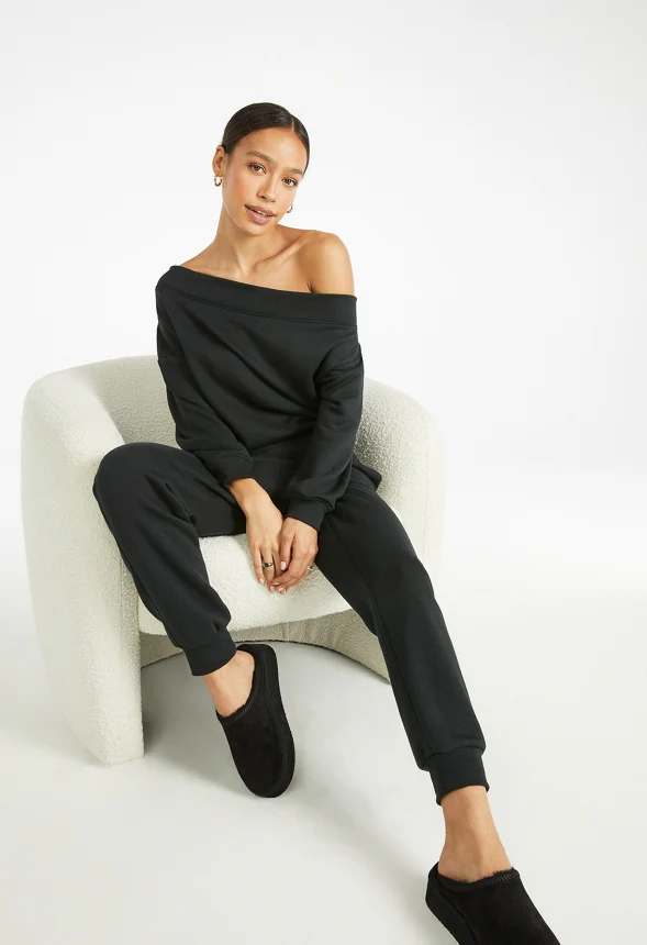 Off Shoulder Fleece Sweatshirt - Image 4