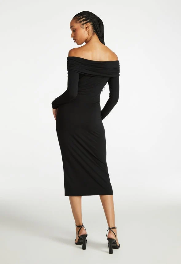 Off Shoulder Knit Midi Dress - Image 2