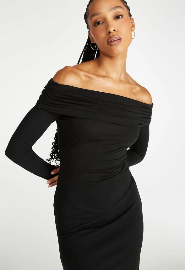 Off Shoulder Knit Midi Dress - Image 3