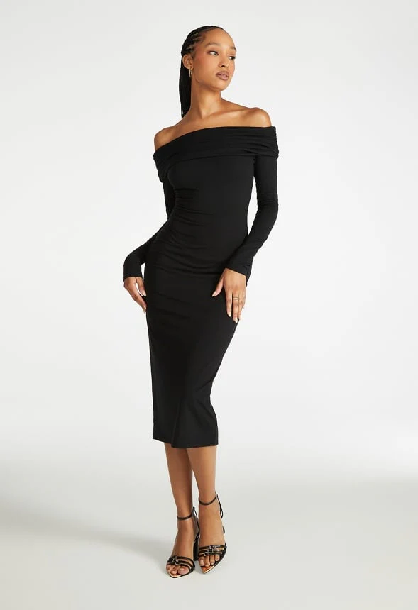 Off Shoulder Knit Midi Dress - Image 4