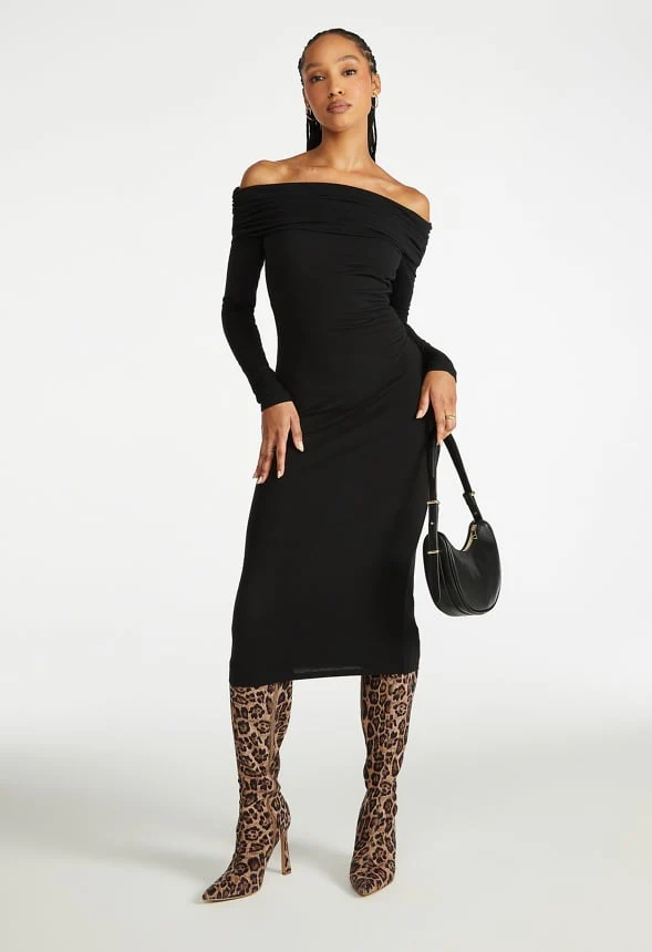 Off Shoulder Knit Midi Dress - Image 5