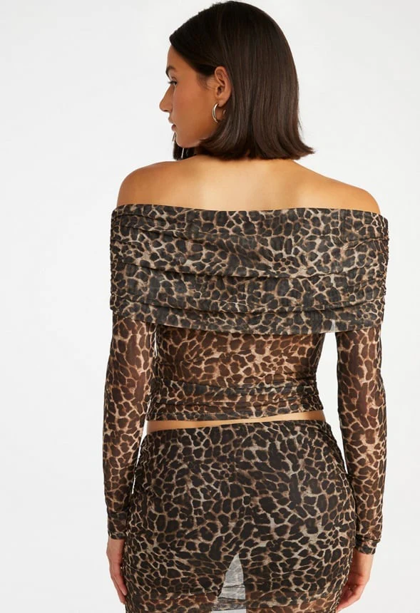 Mesh Off Shoulder Long Sleeve Top - Image 2