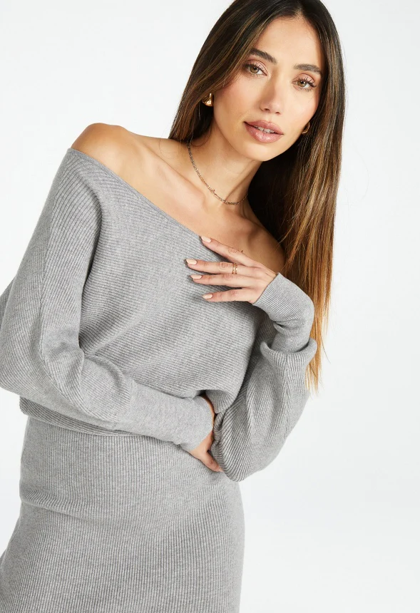 Off Shoulder Sweater Midi Dress - Image 3