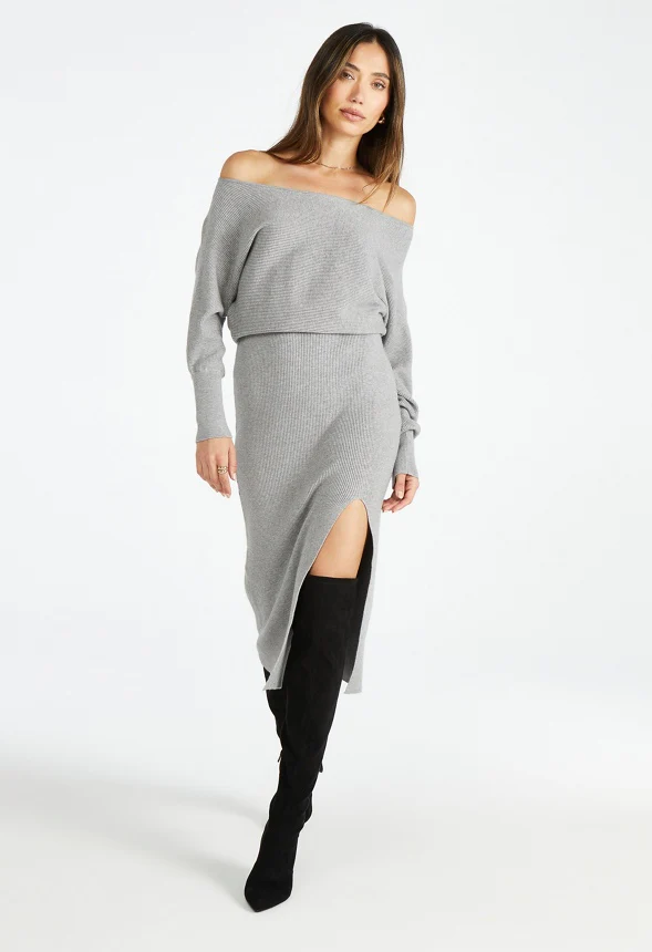 Off Shoulder Sweater Midi Dress - Image 5