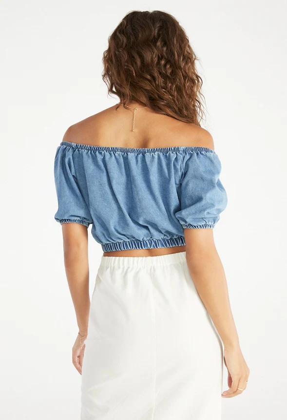 Off The Shoulder Denim Top - Image 2