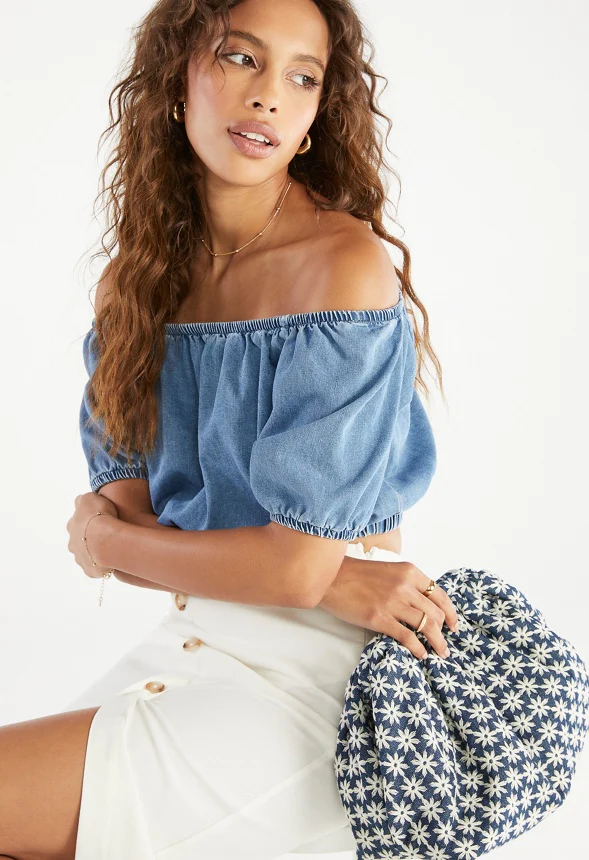 Off The Shoulder Denim Top - Image 3