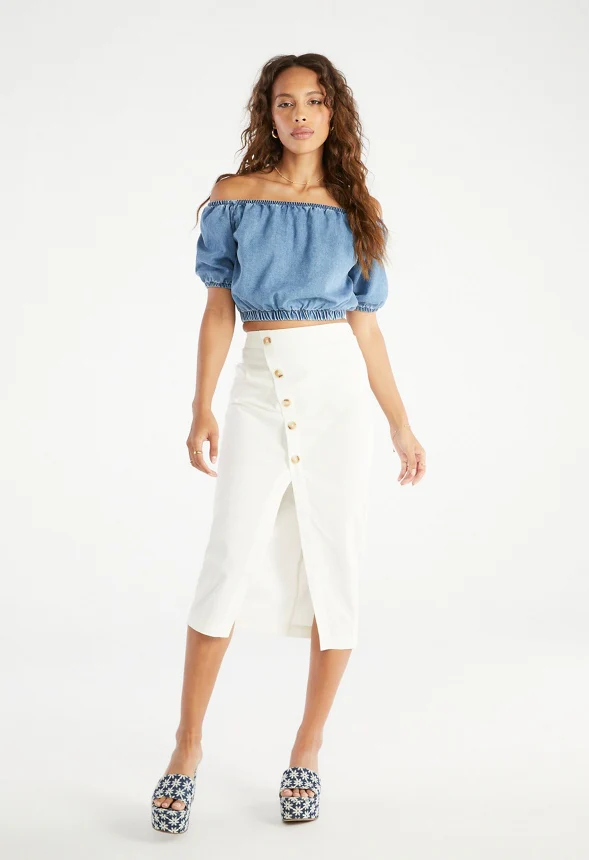 Off The Shoulder Denim Top - Image 5