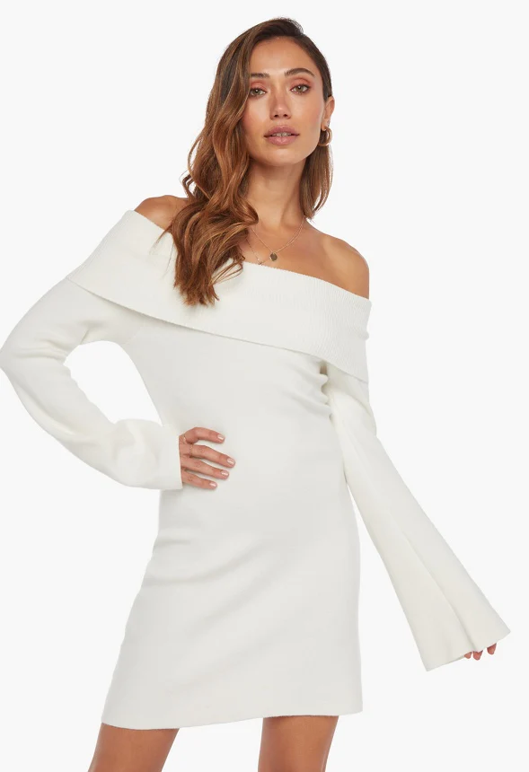 Off The Shoulder Mini Sweater Dress - Image 2