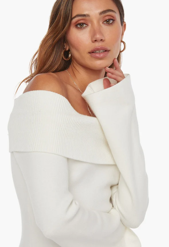 Off The Shoulder Mini Sweater Dress - Image 4