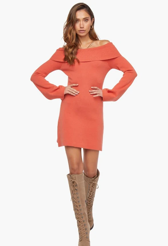 Off The Shoulder Mini Sweater Dress - Image 2