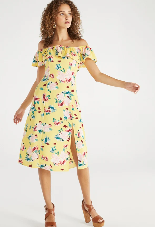 Off The Shoulder Printed Midi Dress - Image 4