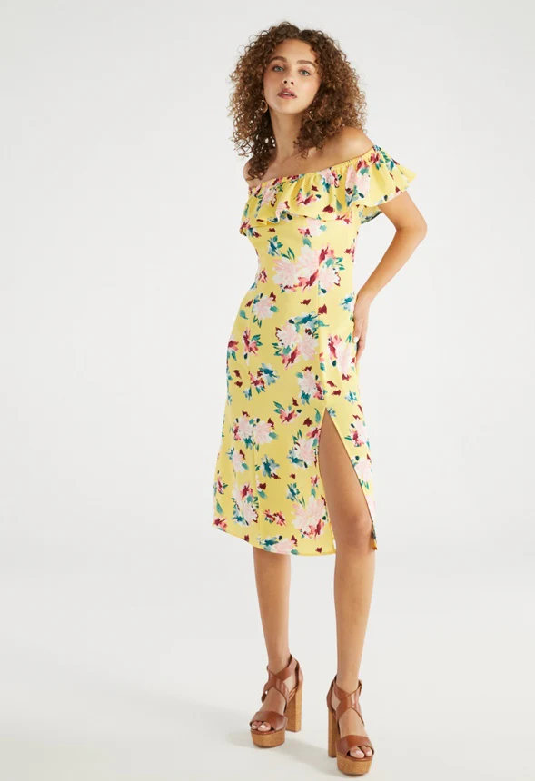 Off The Shoulder Printed Midi Dress - Image 5
