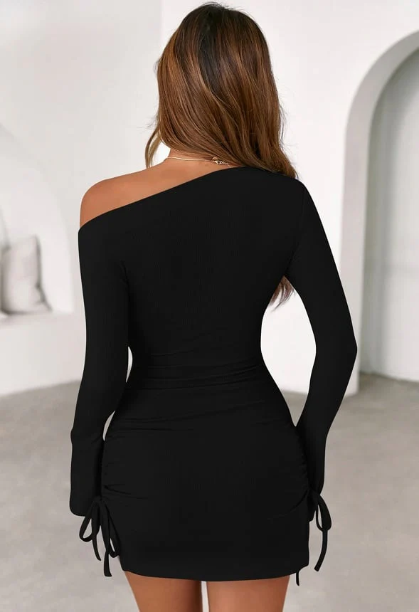Off the Shoulder Ruched Bodycon Mini Dress - Image 2