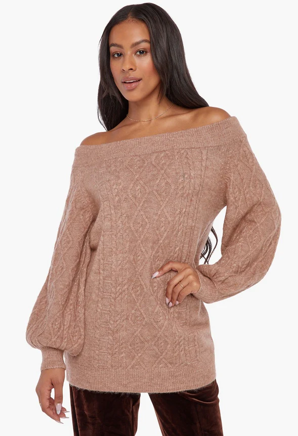 Off The Shoulder Tunic Sweater - Image 2