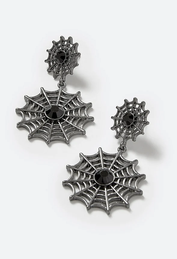 Olga Halloween Double Spiderweb With Glass Stones Drop Earrings - Image 3