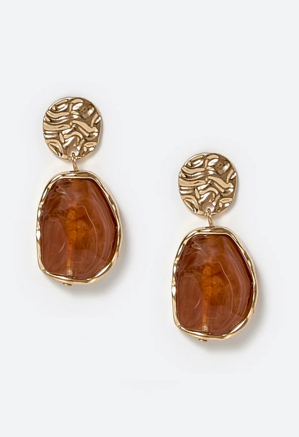Oma Textured Coin With Irregular Resin Drop Earrings - Image 2