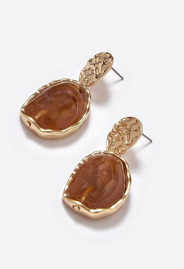 Oma Textured Coin With Irregular Resin Drop Earrings - Image 3