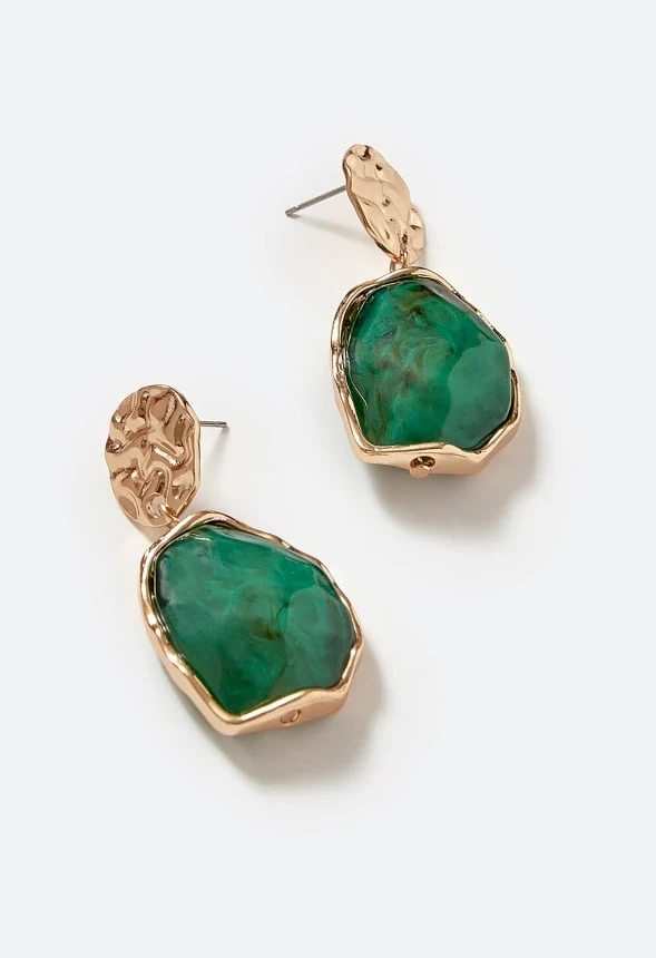 Oma Textured Coin With Irregular Resin Drop Earrings - Image 3