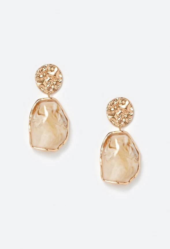 Oma Textured Coin With Irregular Resin Drop Earrings - Image 2