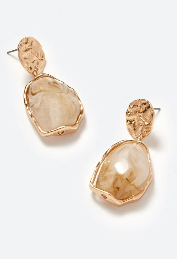 Oma Textured Coin With Irregular Resin Drop Earrings - Image 3