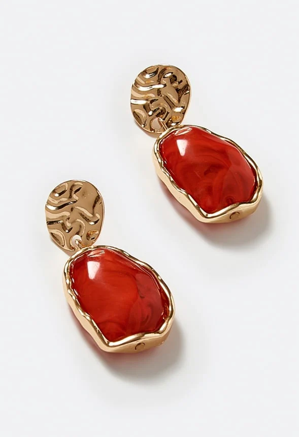 Oma Textured Coin With Irregular Resin Drop Earrings - Image 2