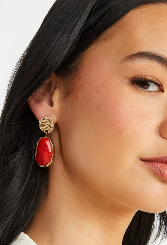 Oma Textured Coin With Irregular Resin Drop Earrings - Image 3