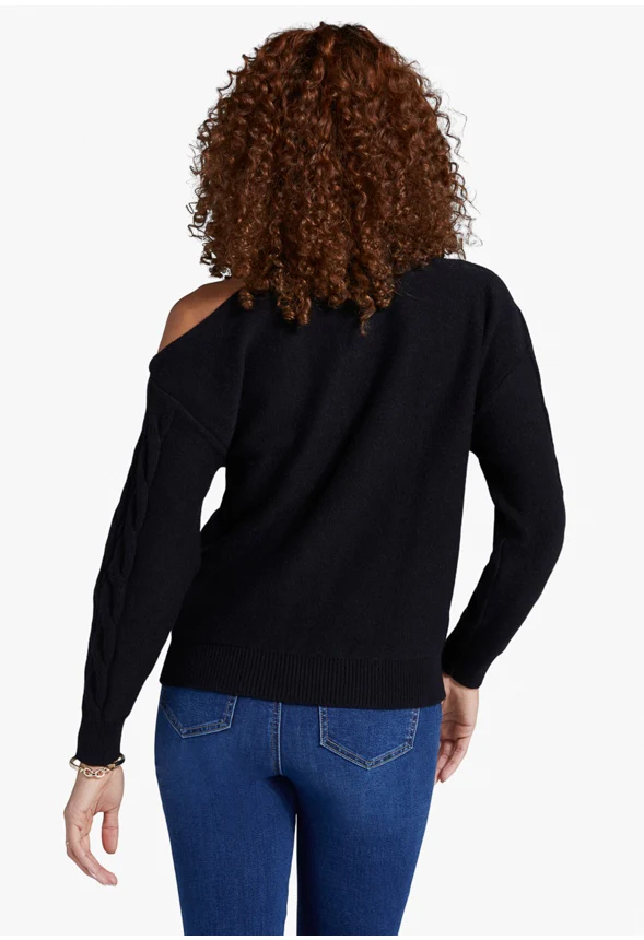 One Shoulder Cable Sweater - Image 2