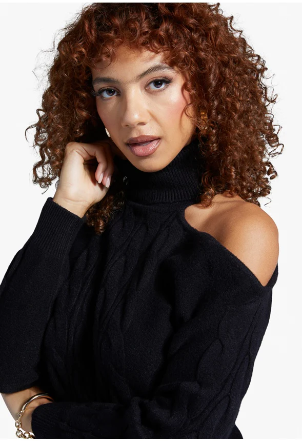 One Shoulder Cable Sweater - Image 3