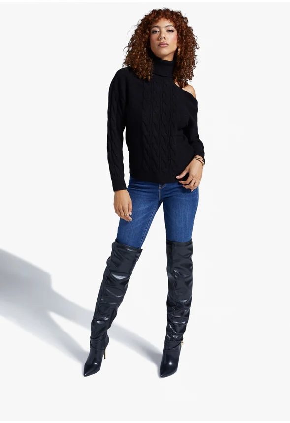 One Shoulder Cable Sweater - Image 4