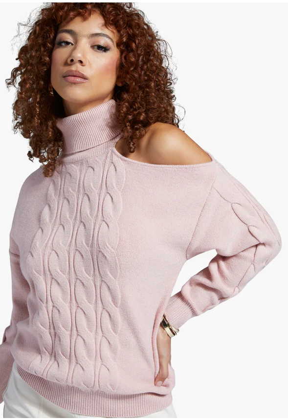 One Shoulder Cable Sweater - Image 3